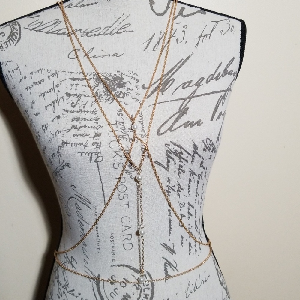 Gold layered faux pearl body chain